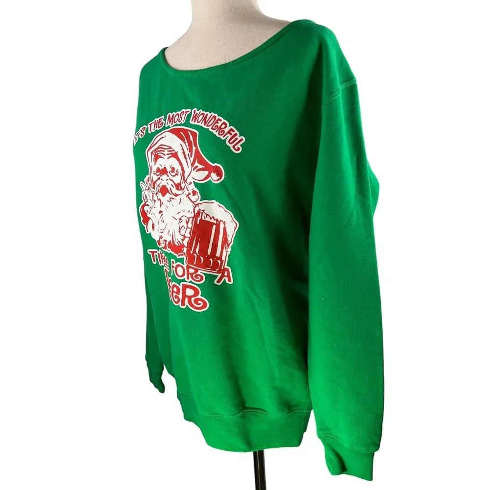 Awkward Styles Green It's the Most Wonderful Time Open Neck Sweatshirt S… - Picture 5 of 8
